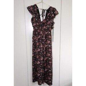 MADEWELL Women's Medium Deep-V Ruffled Jumpsuit in Pampas Blooms Black